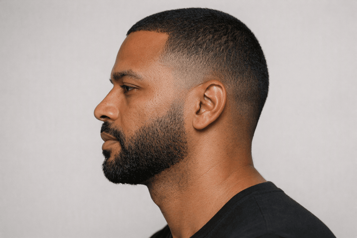 Perfil de barba com transição gradual na costeleta