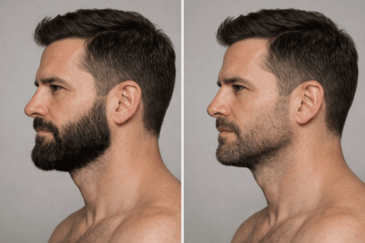 Comparação de barbas com diferentes comprimentos e contrastes