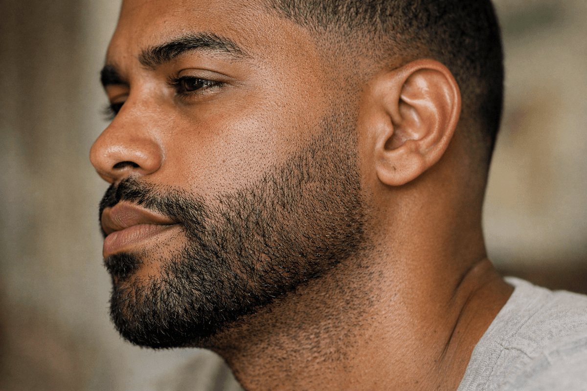Barba com pelos curtos visíveis ao redor do contorno