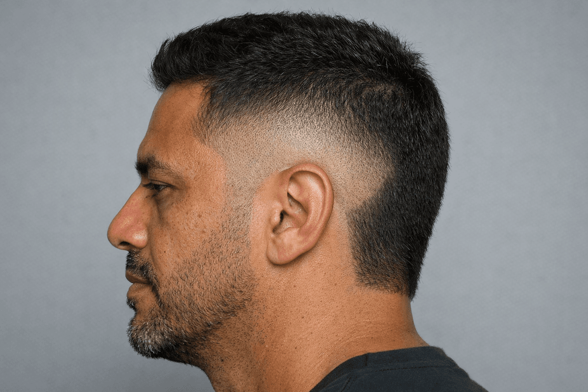 Burst fade com topo predominantemente liso e texturizado