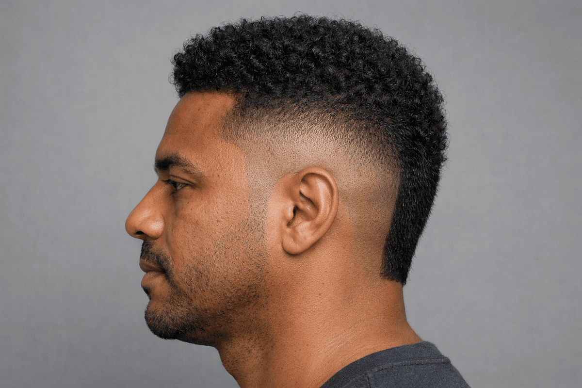 Burst fade com espirais fechadas e textura crespa definida