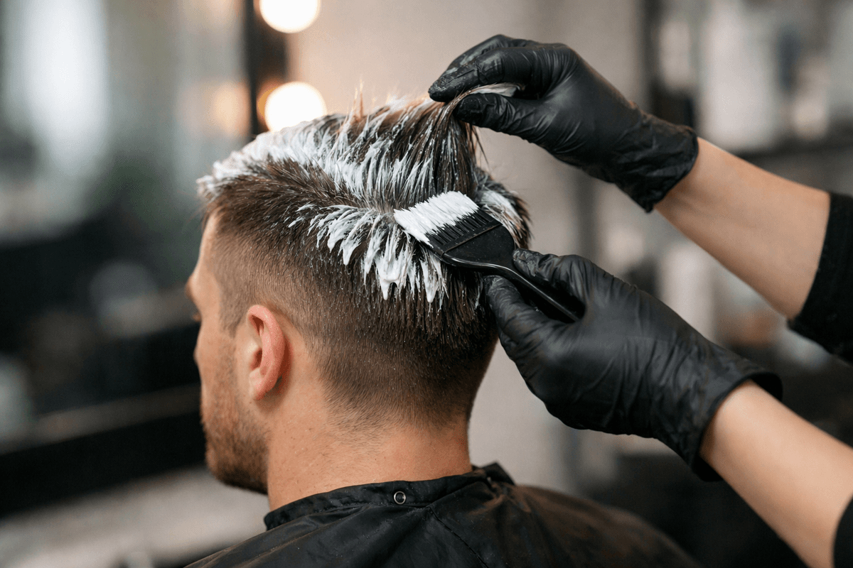 Processo de descoloração extrema em salão mostrando aplicação profissional de produto clareador