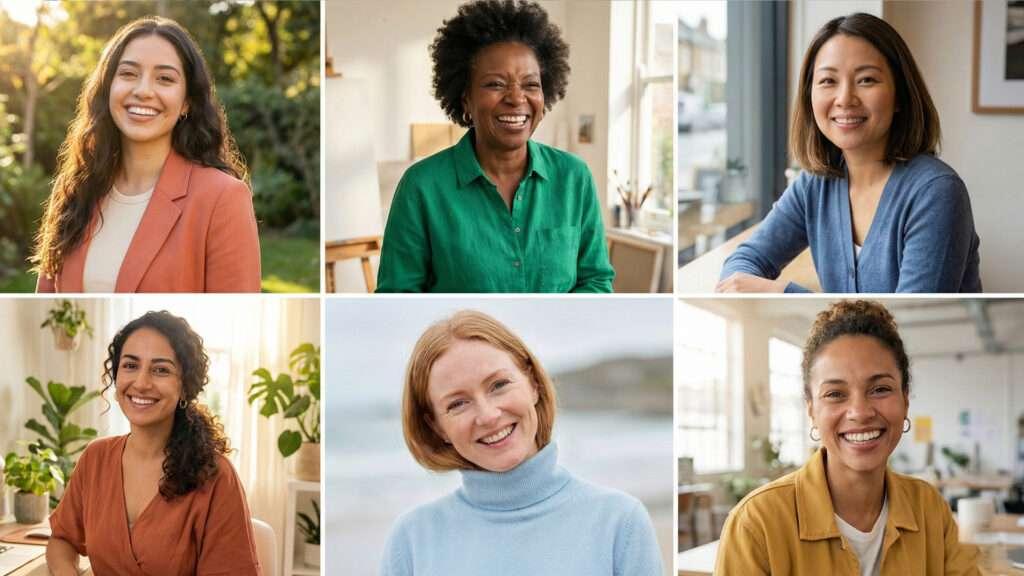 mulheres de diferentes raças fazendo colorimetria com IA