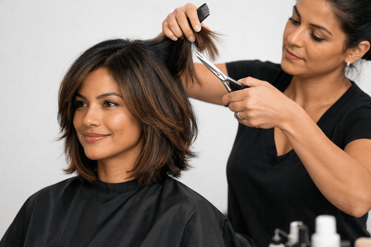 Camadas no Cabelo Médio: Técnica e Execução