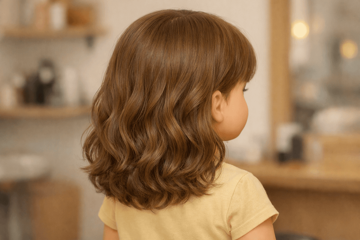 Corte de comprimento médio em cabelo ondulado ilustrado