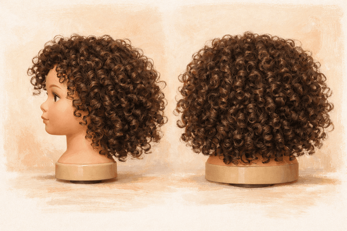 Corte arredondado em cabelo cacheado ilustrado
