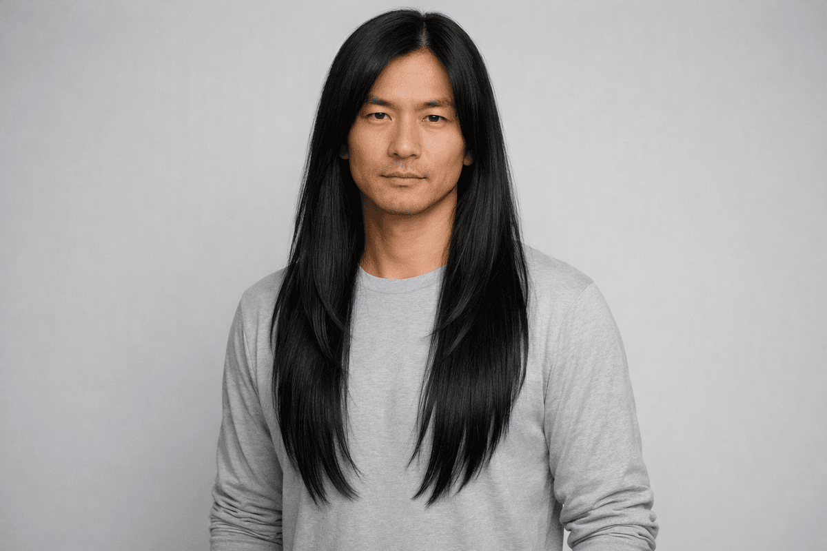 Cabelo masculino liso longo com frente graduada
