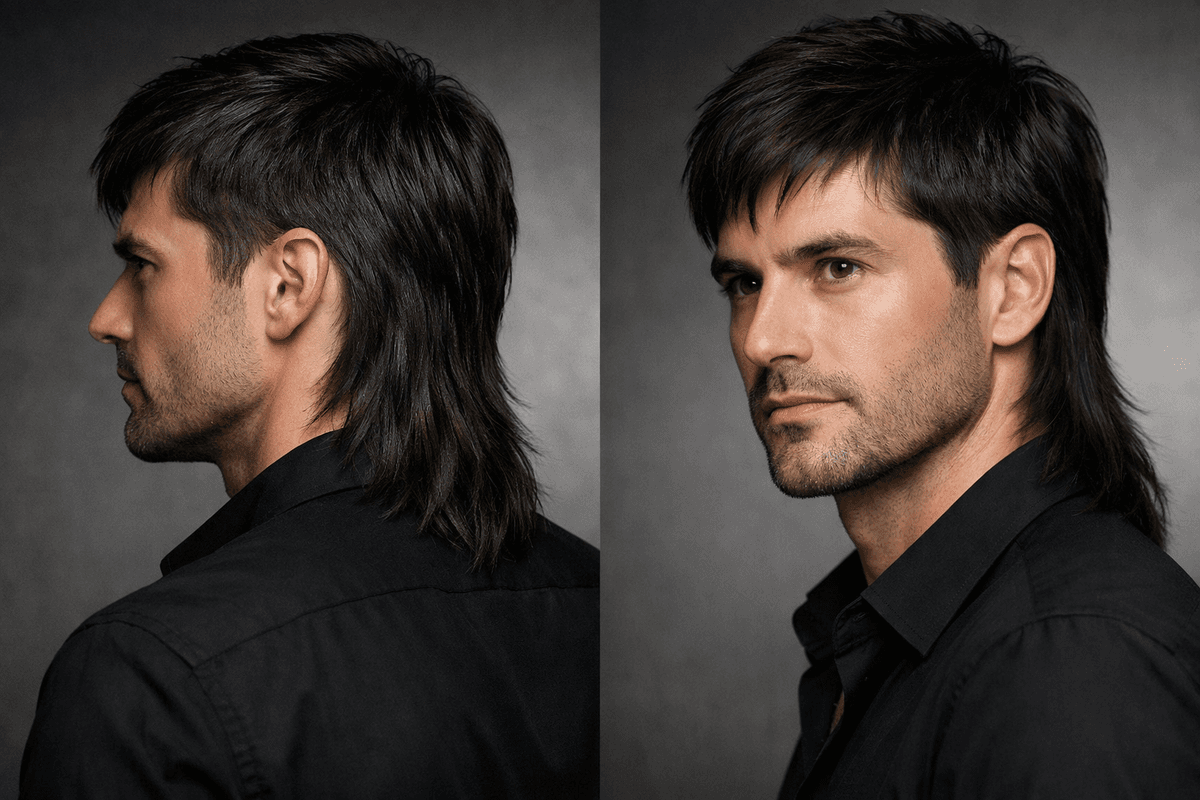 Mullet em cabelo liso com nuca definida
