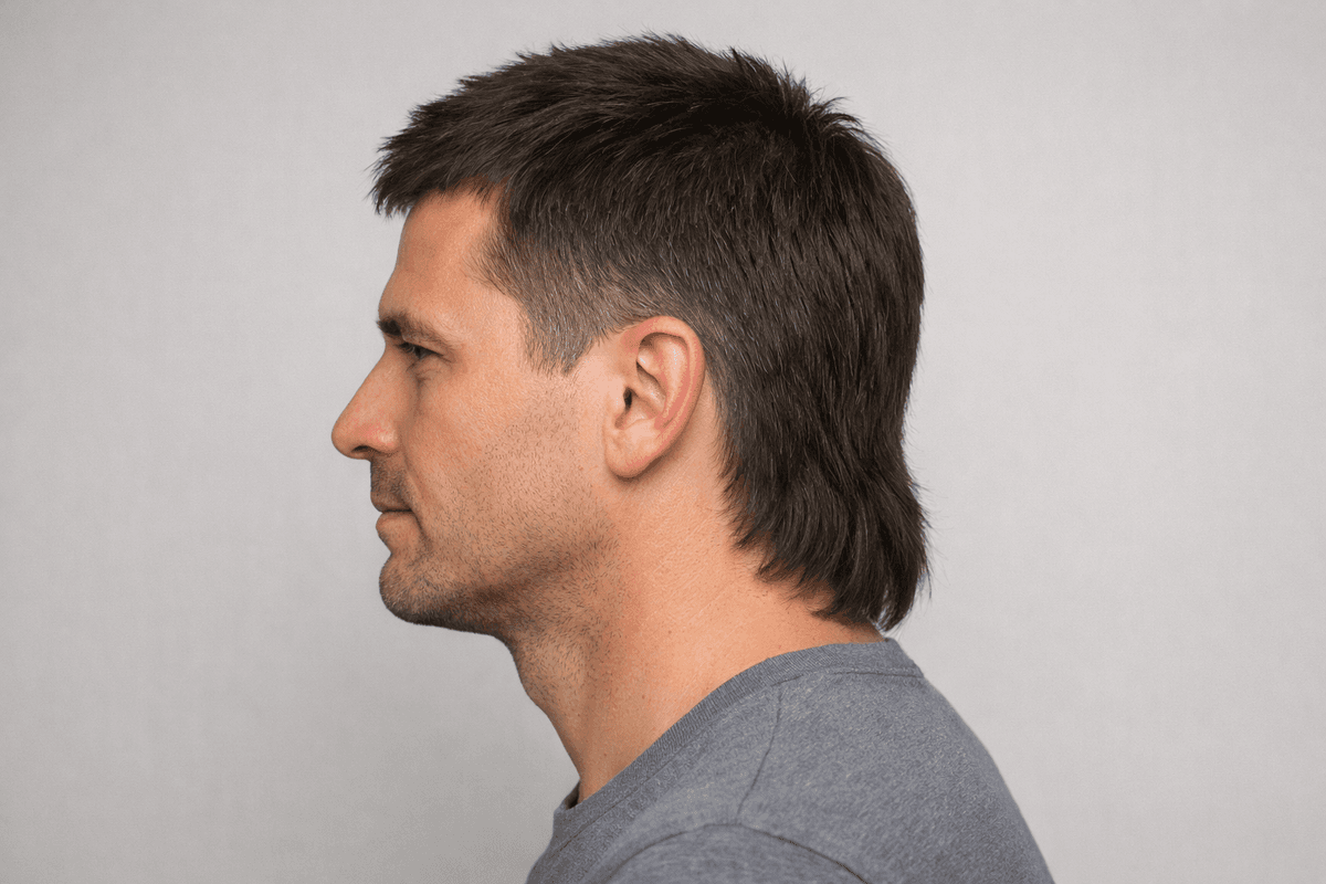 Mullet curto com alongamento discreto atrás