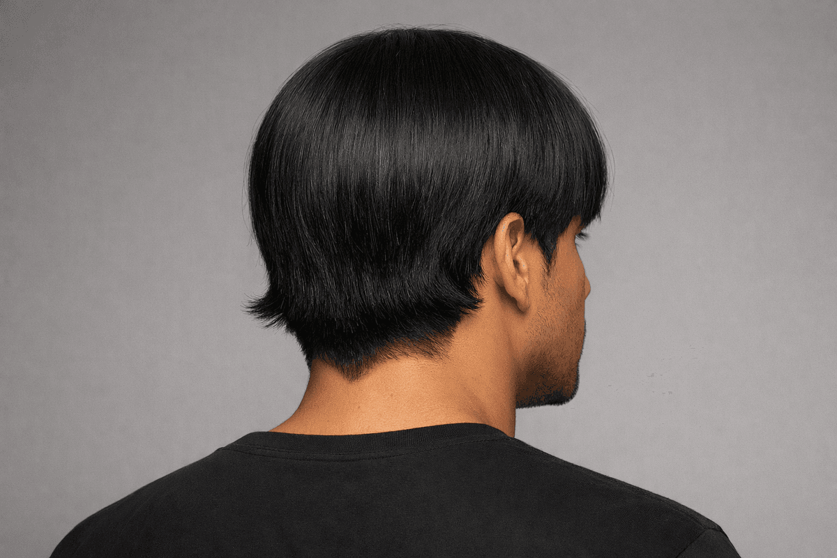 Corte maracá penteado para baixo com topo liso e alinhado