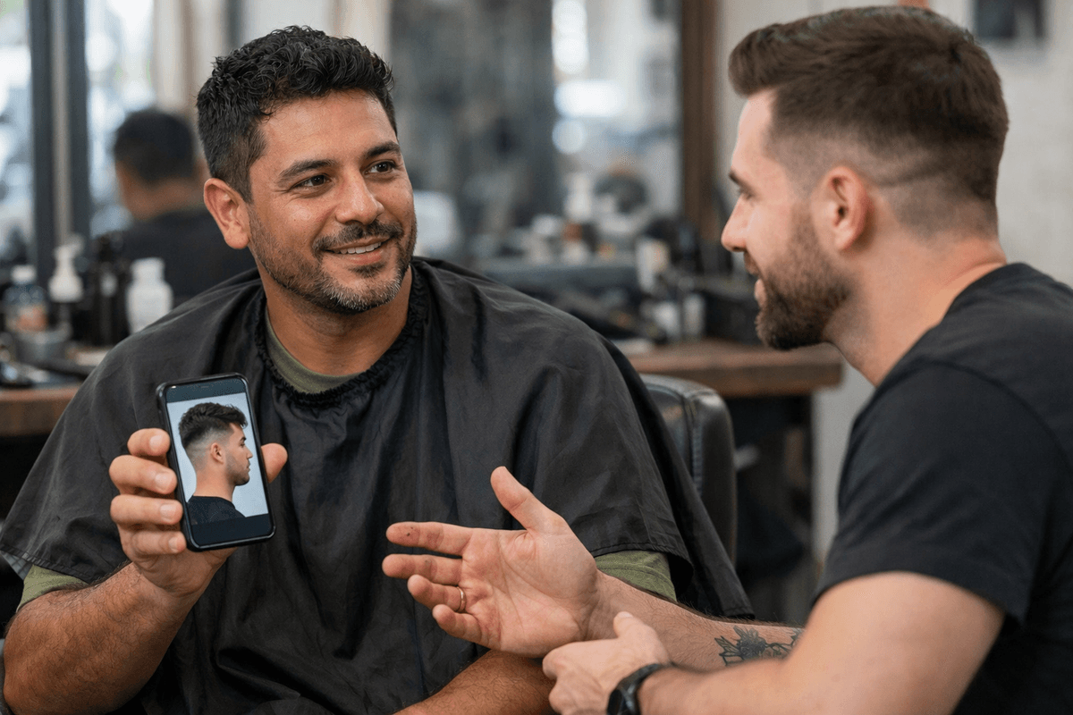 Consulta ilustrativa com foto de referência de corte no celular
