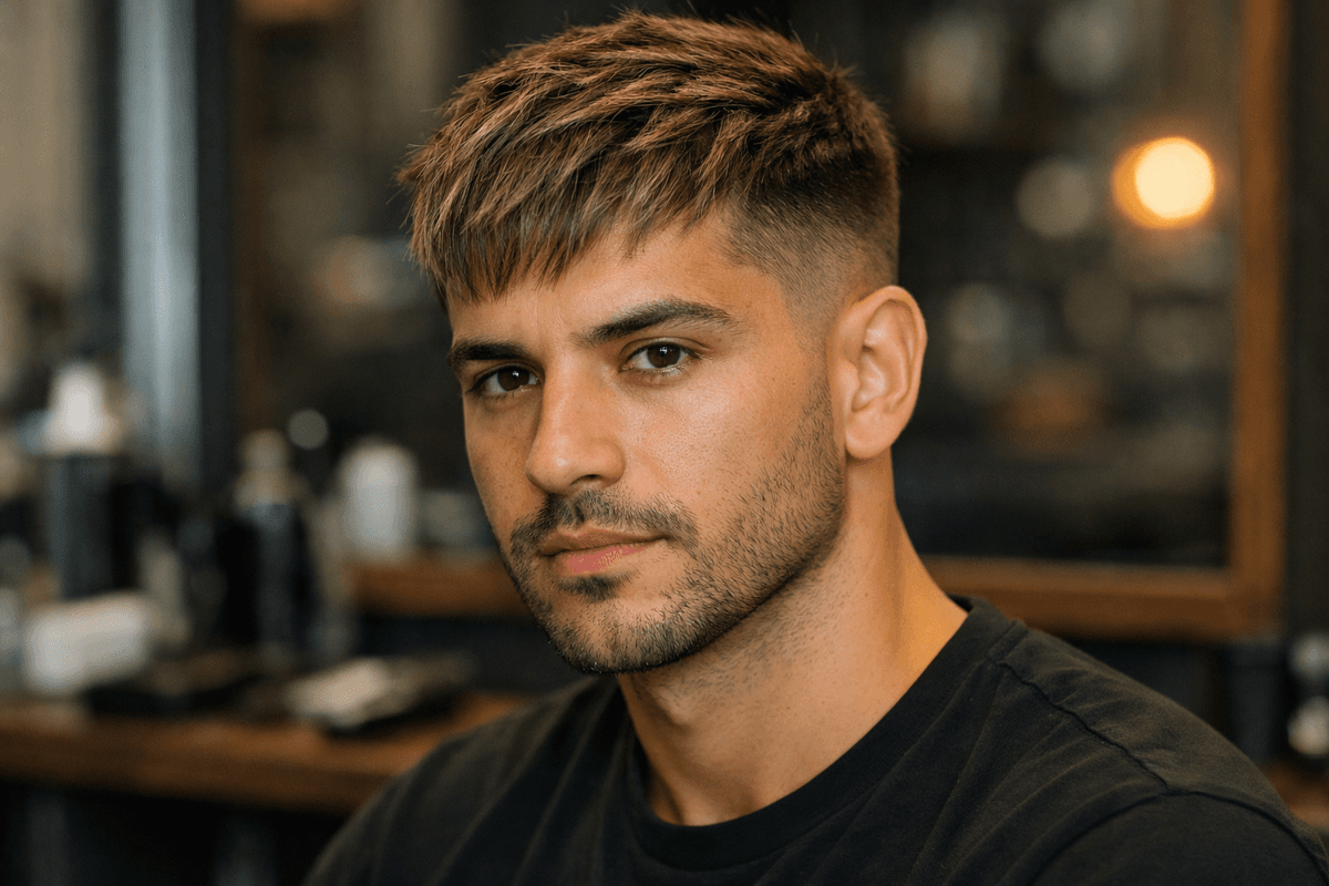Textured crop em homem brasileiro com rosto coração e cabelo loiro escuro