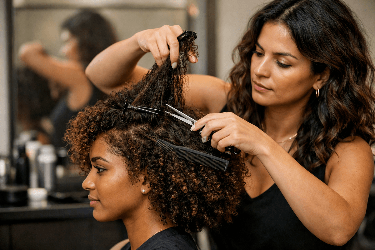 Técnica de corte em camadas internas para controle de volume em cachos densos