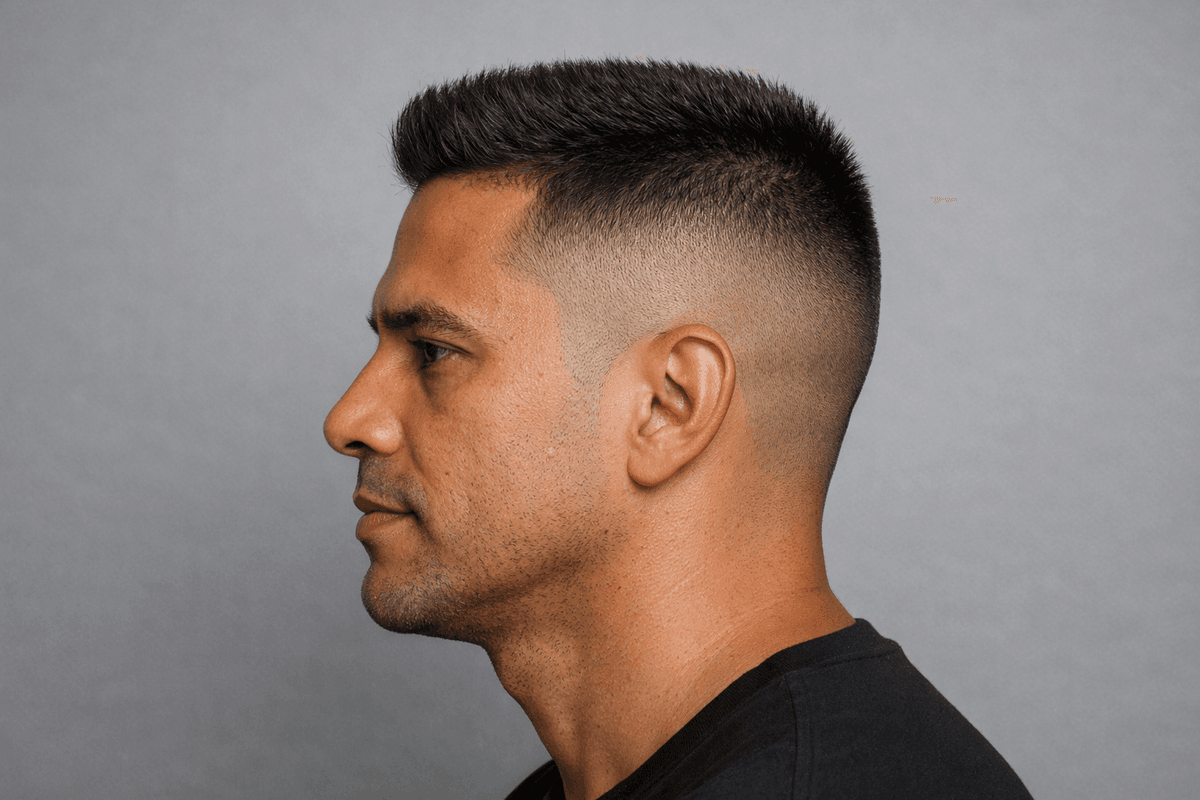 High fade com topo curto liso e texturizado