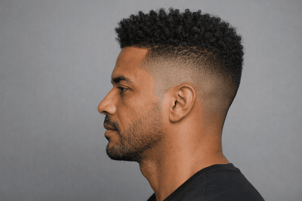 High fade com topo crespo e contraste lateral