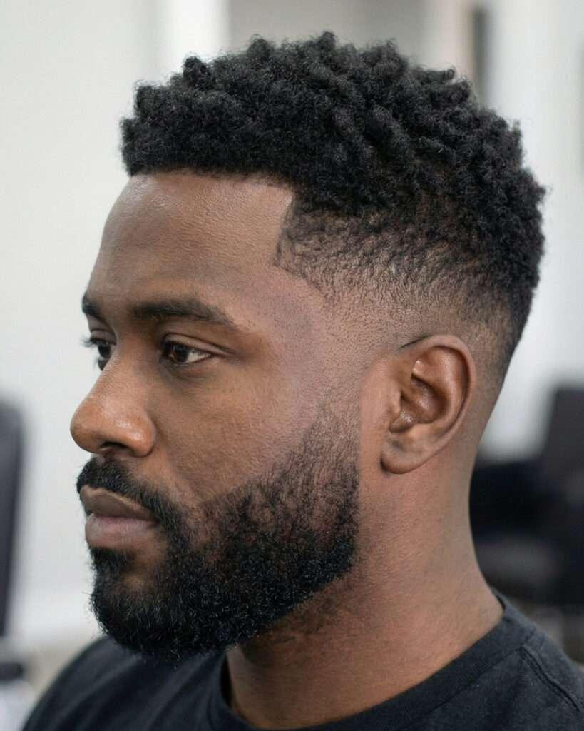 Homem com corte de cabelo degradê low fade