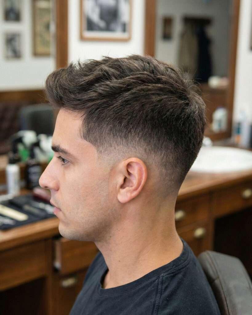 Homem com corte de cabelo degradê com tesoura