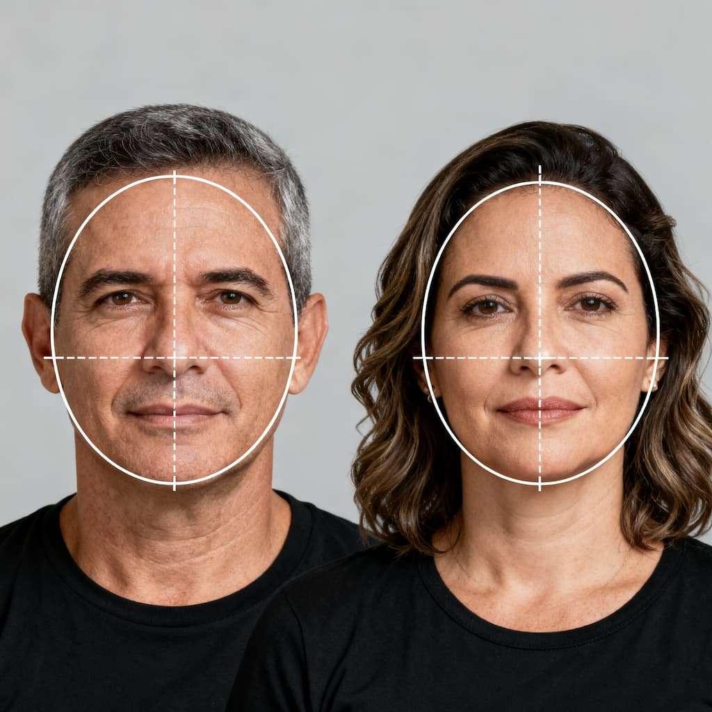 Representação do formato de rosto oval no visagismo