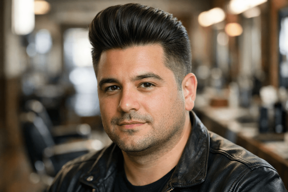 Homem brasileiro com cabelo liso pompadour