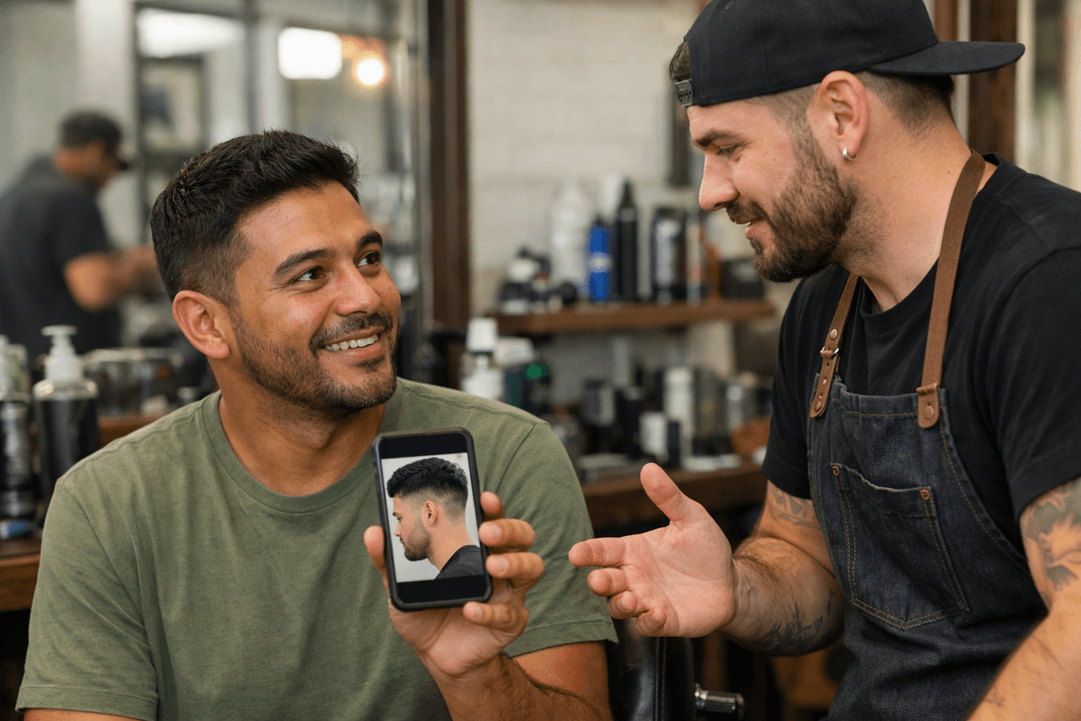 Consulta ilustrativa com foto de referência de corte no celular
