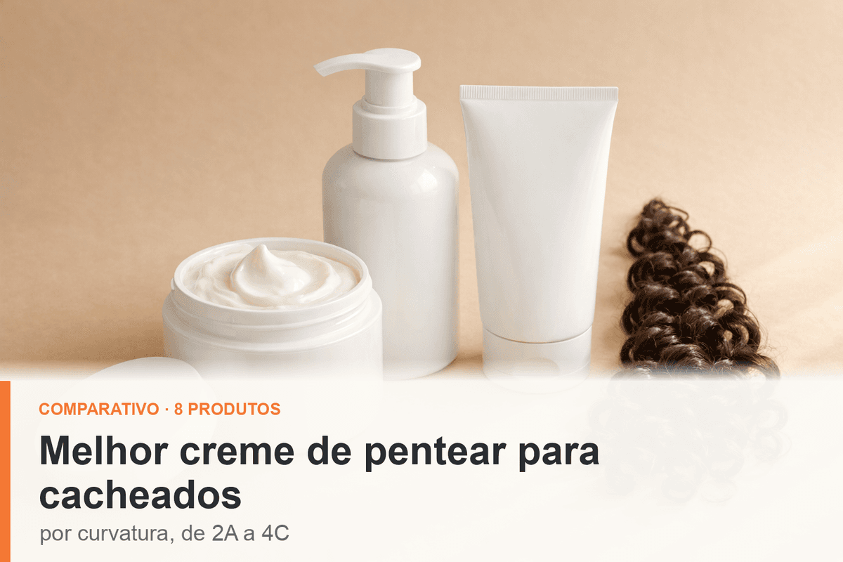 Potes de creme de pentear sem rótulo e mecha cacheada, capa do comparativo por curvatura