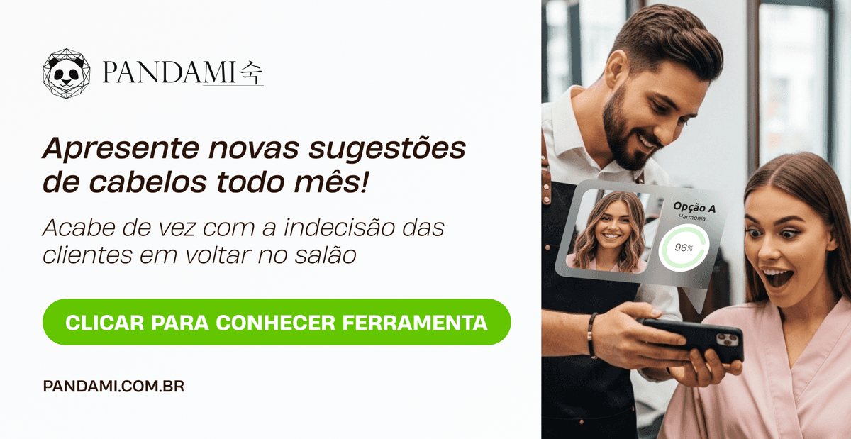 Cabeleireiro apresentando novo corte de visagismo feminino, gerado com a PandaMi