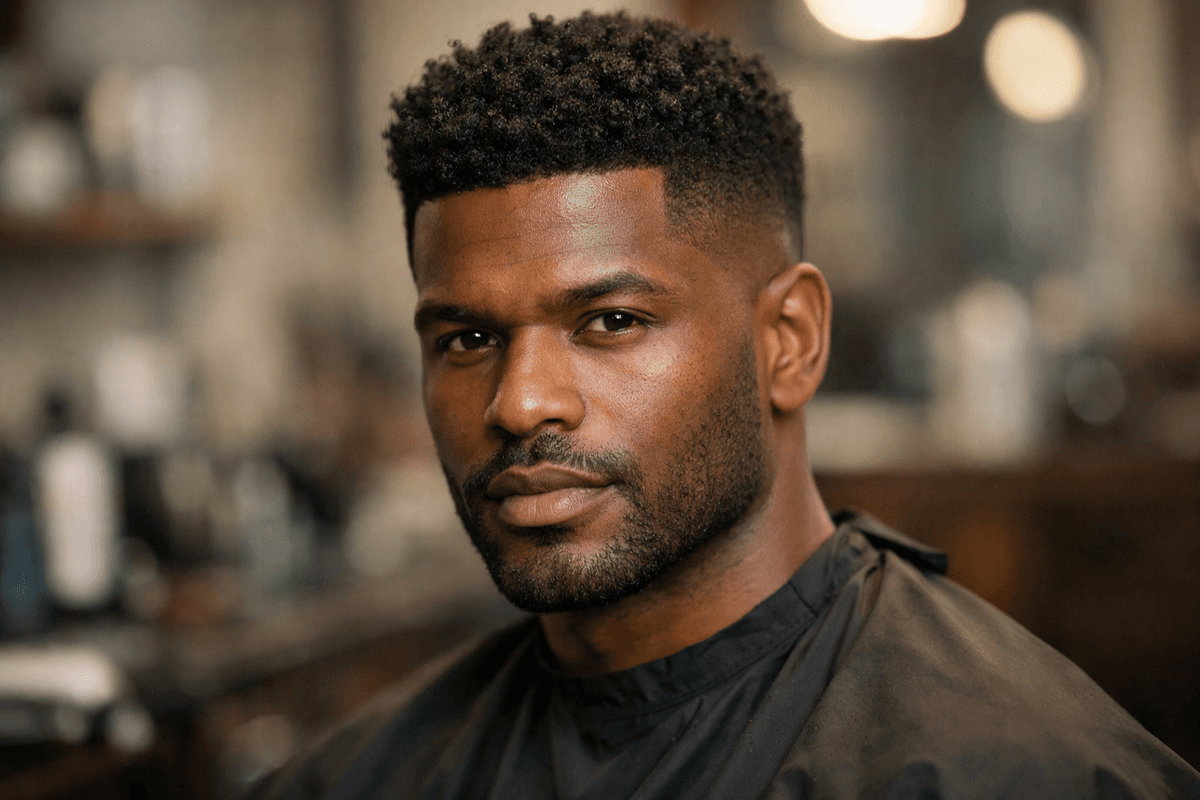 Corte americano com textura em homem com rosto quadrado e barba por fazer