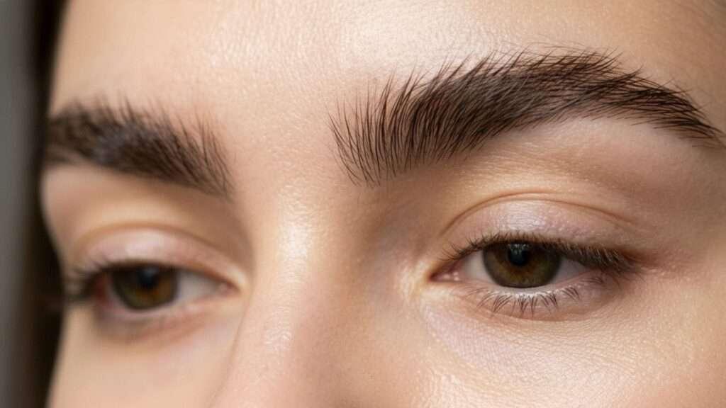 Mulher com estilo de sobrancelha fluffy brow