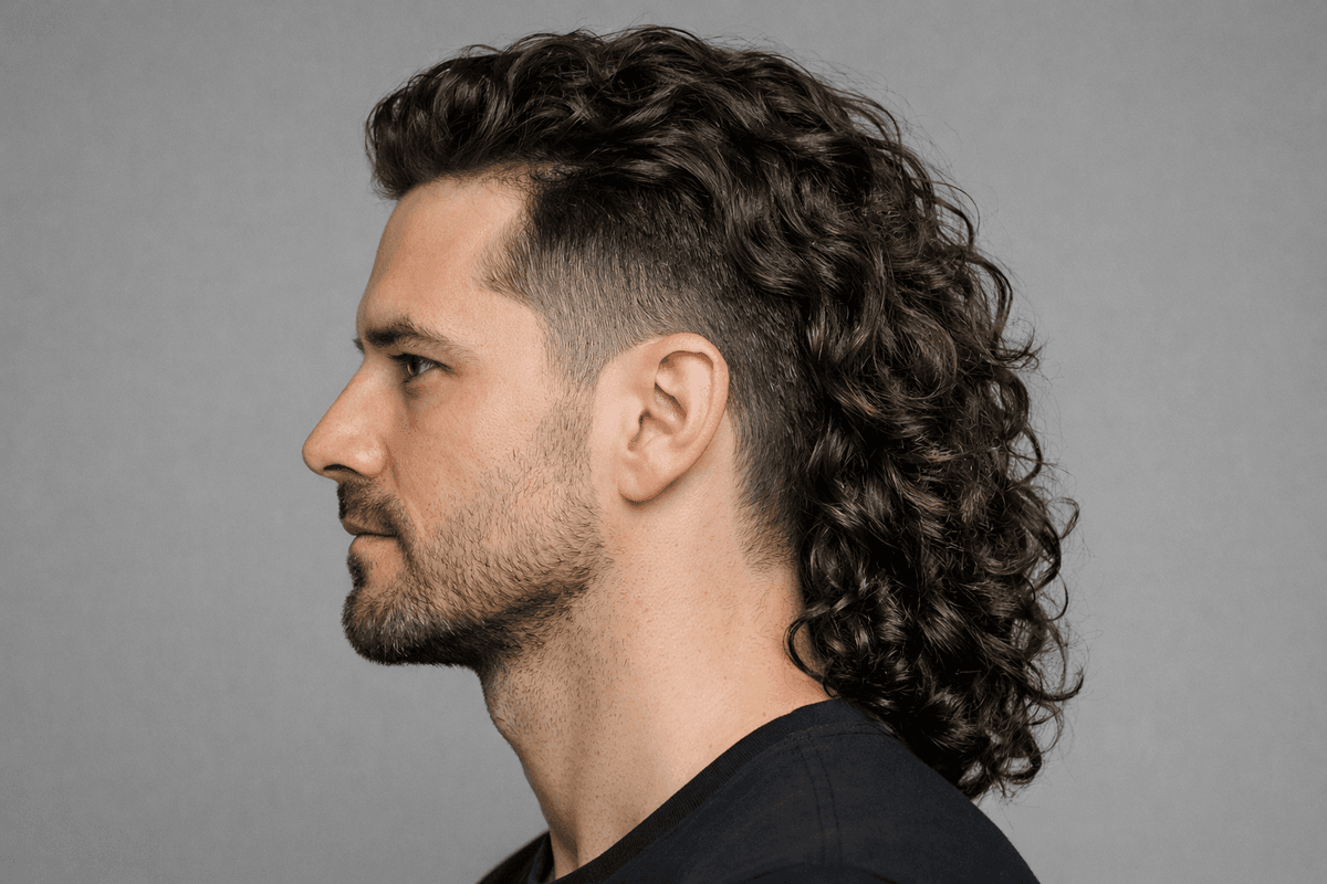 Taper nas costeletas com cachos longos e ondas preservados no topo