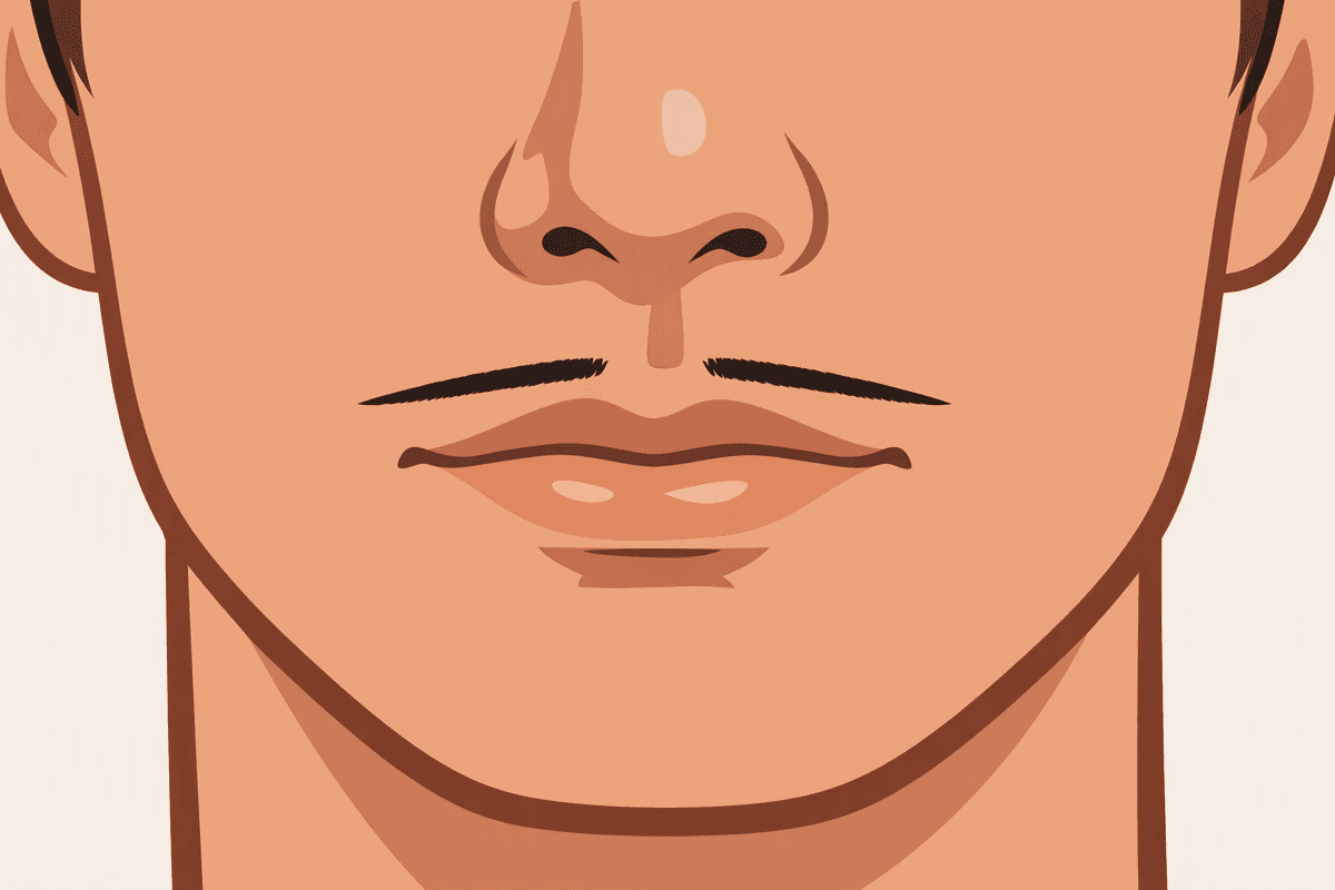 Ilustração estilizada de bigode lápis dividido ao centro, com faixa fina acima do lábio
