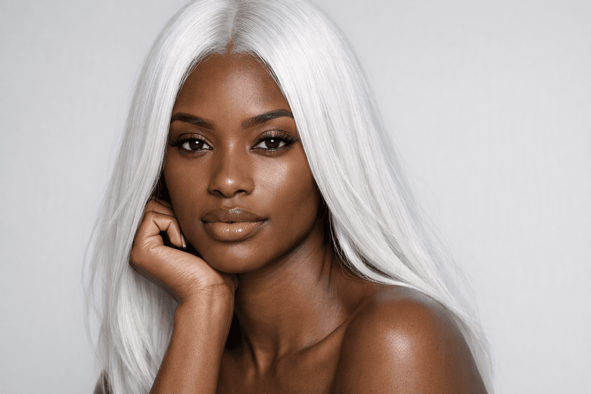 Loiro platinado com reflexo branco e claridade extrema em cabelo liso
