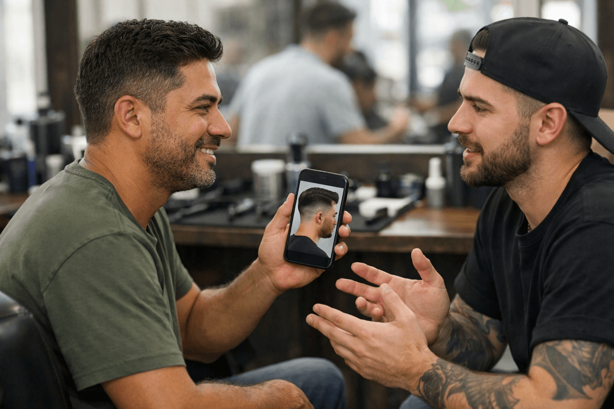 Consulta ilustrativa com foto de referência de corte no celular