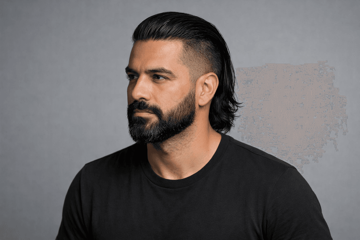 Undercut com barba cheia e laterais raspadas
