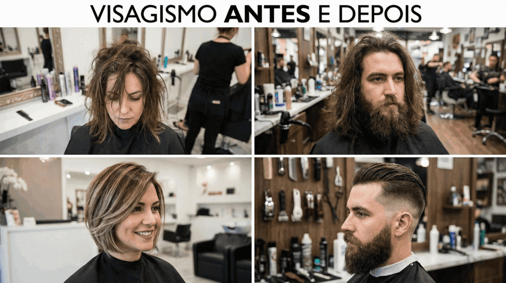 Pessoas Antes e Depois do visagismo com ia da pandami