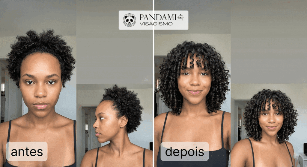 Visagismo Feminino Antes e Depois para Rosto formato Coração ou triângulo invertido