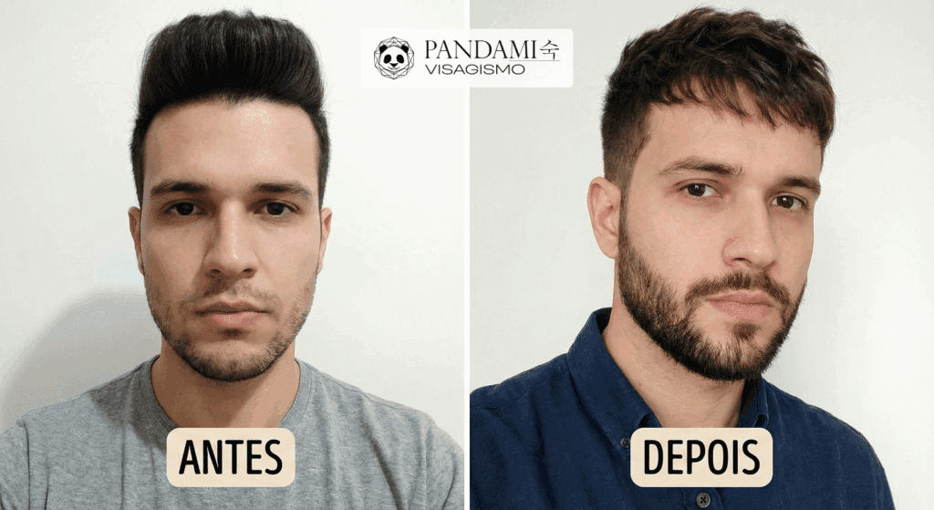 Visagismo Rosto Masculino Formato Triangular Antes e Depois 