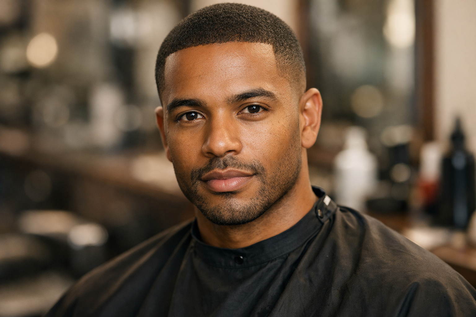 Buzz cut de 6mm em homem com rosto oval e crânio proporcional