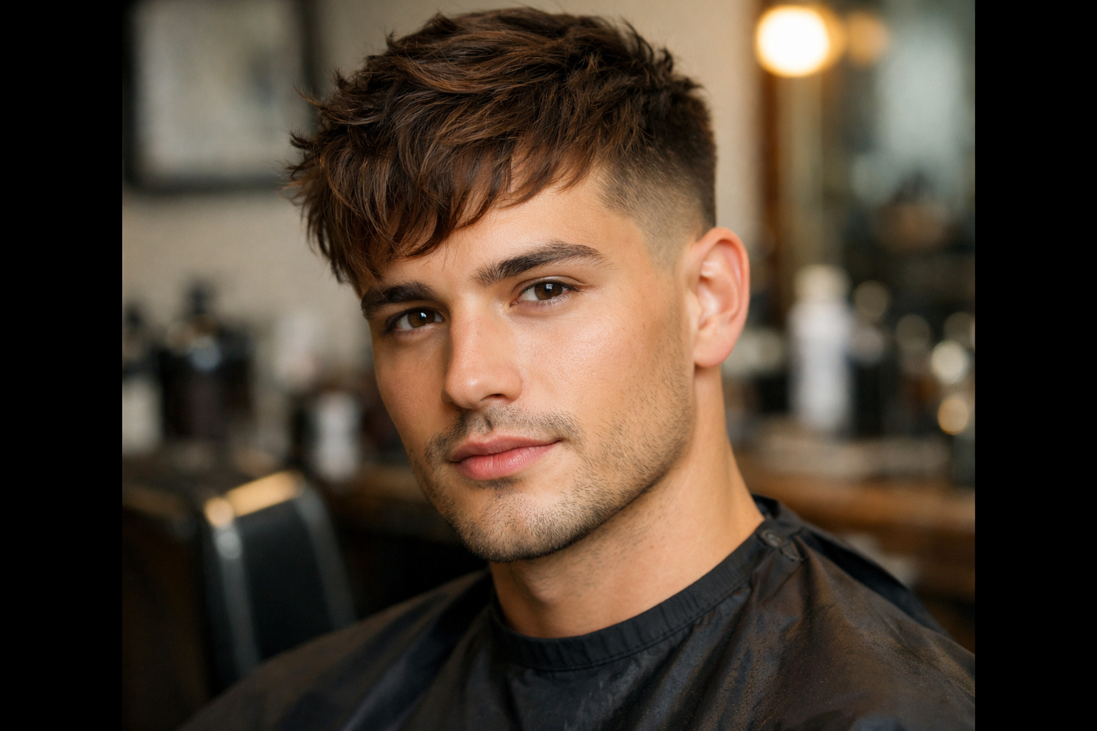 French crop com franja texturizada e laterais fade em homem com rosto coração