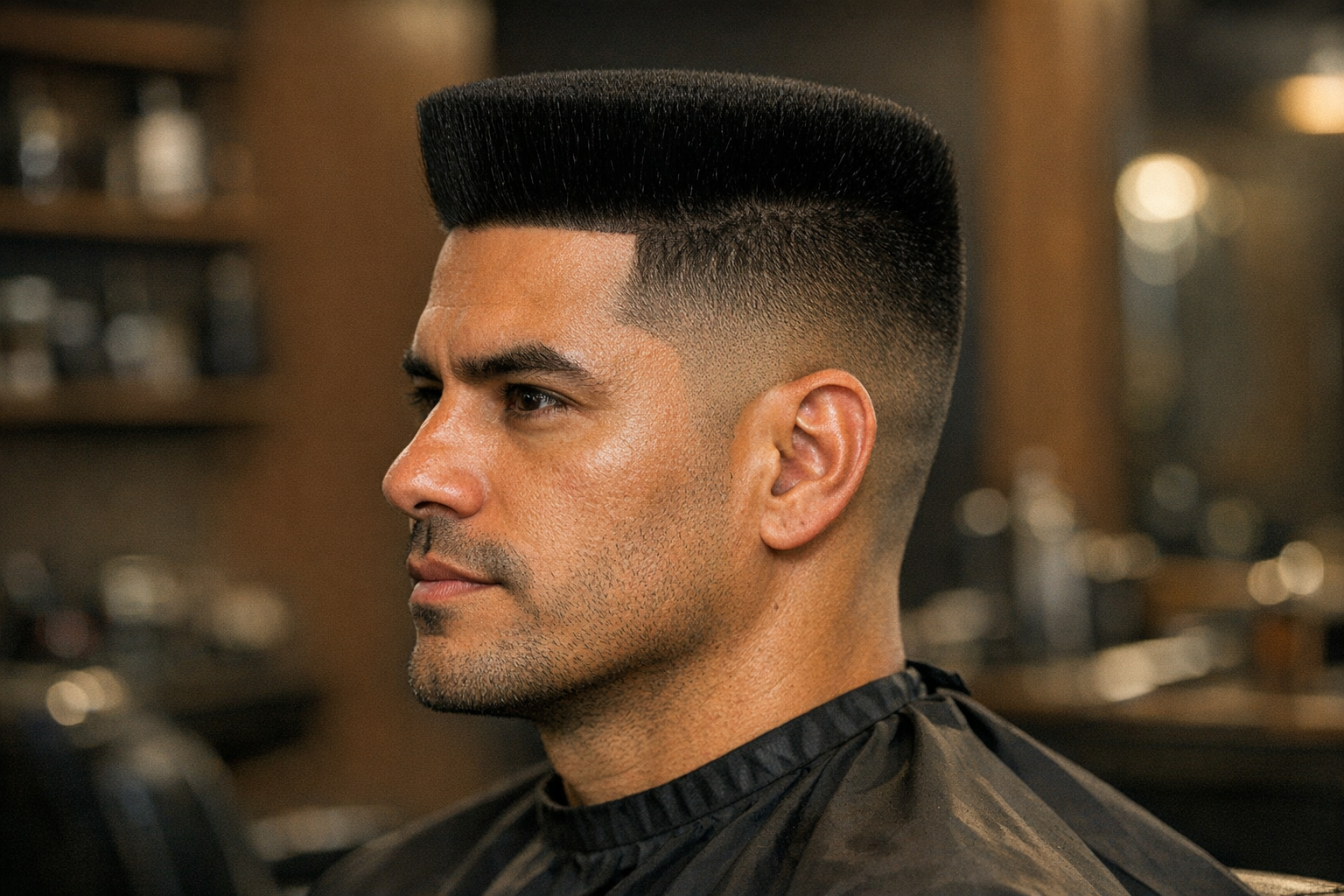Homem com flat top, topo plano e horizontal