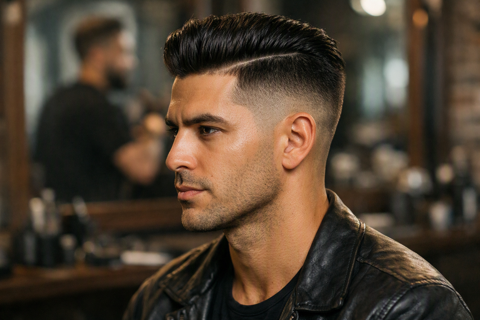 Corte undercut com laterais raspadas em homem com rosto oval e cabelos longos no topo