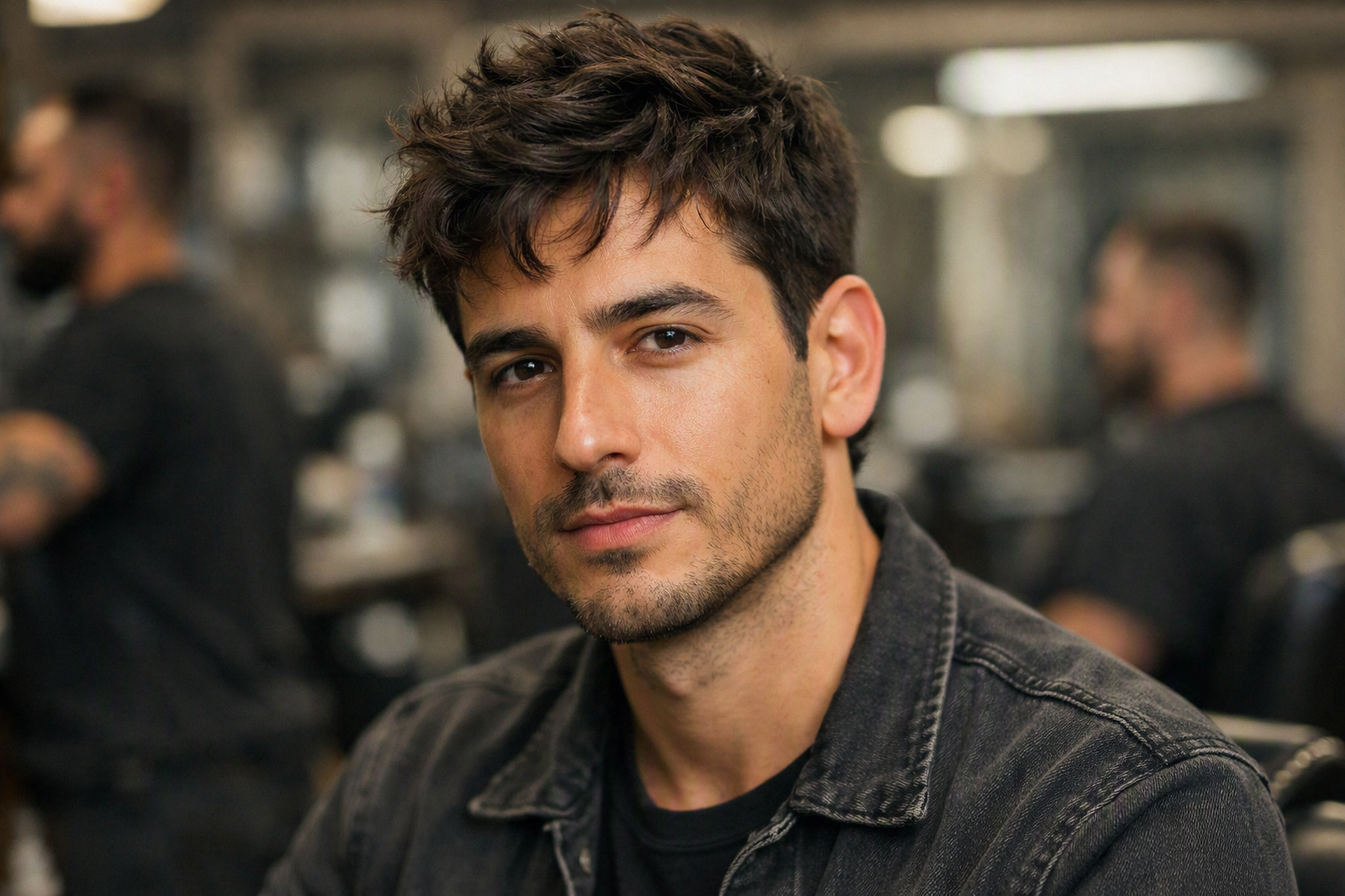 Corte texturizado moderno com movimento natural em homem com rosto retangular
