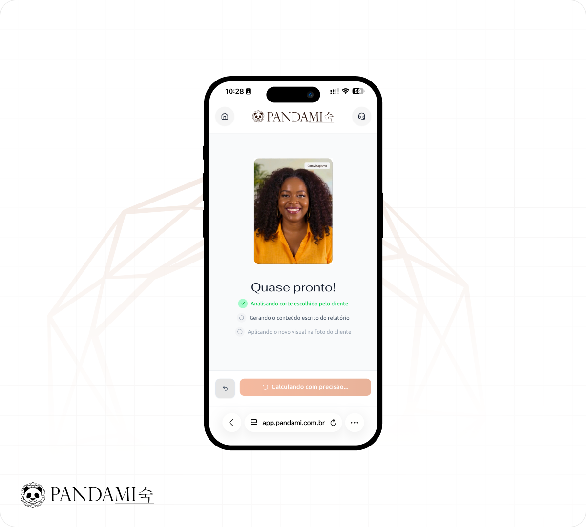 Interface de análise de fotos do simulador de cortes com IA da Pandami