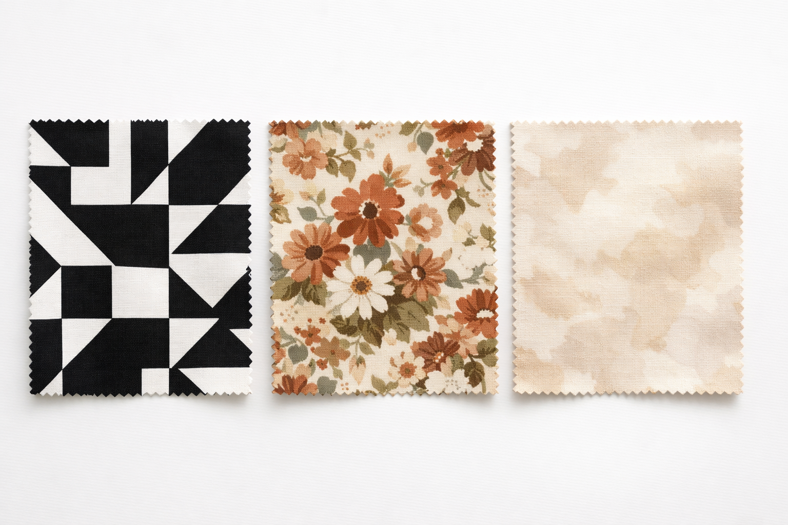 Comparação visual de três tipos de estampas adequadas para cada nível de contraste pessoal