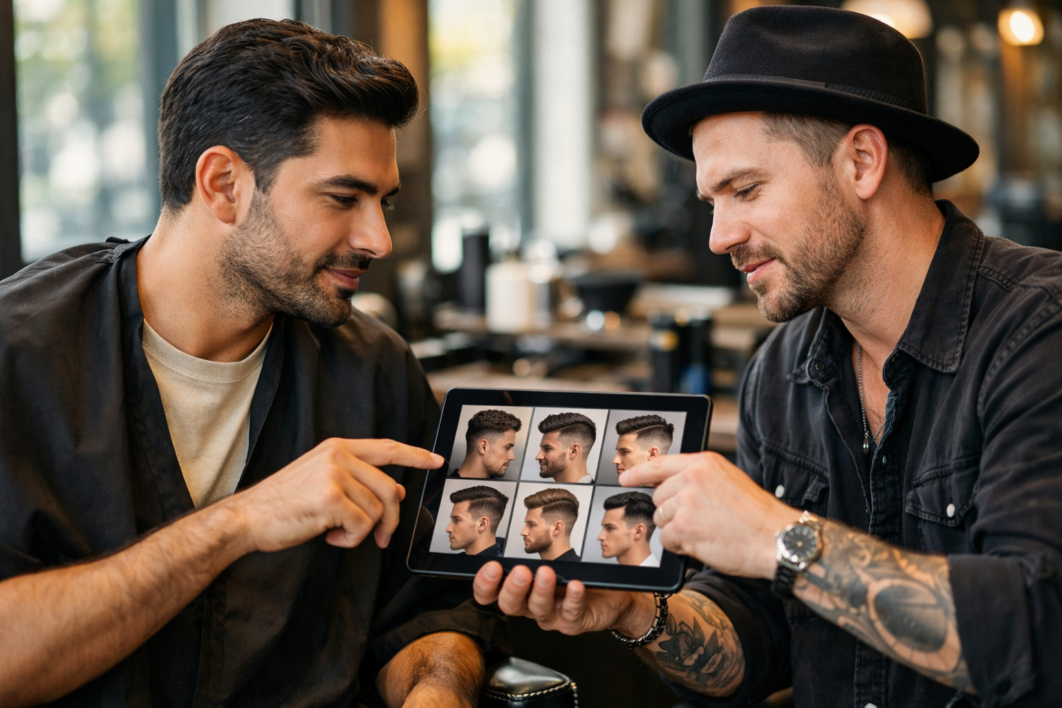 Homem brasileiro com rosto quadrado e degradê médio com barba aparada harmonizada