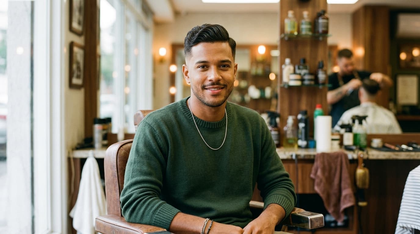 Corte americano clássico em homem com rosto oval e cabelos ondulados