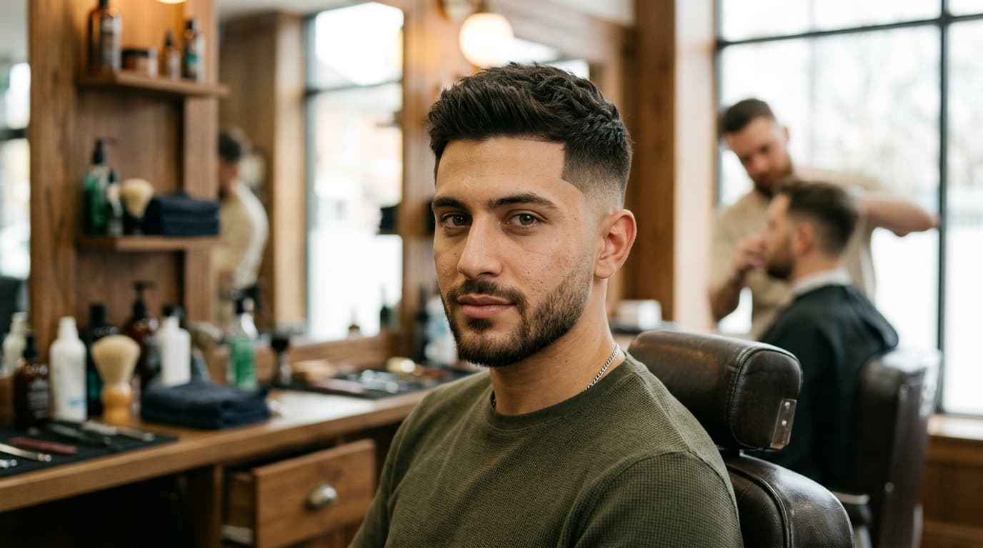 Corte americano com fade baixo em homem com rosto oval