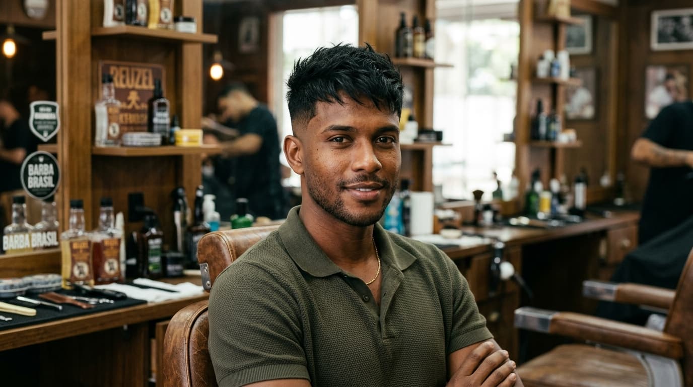 Textured crop em homem com cabelo liso escuro e rosto oval