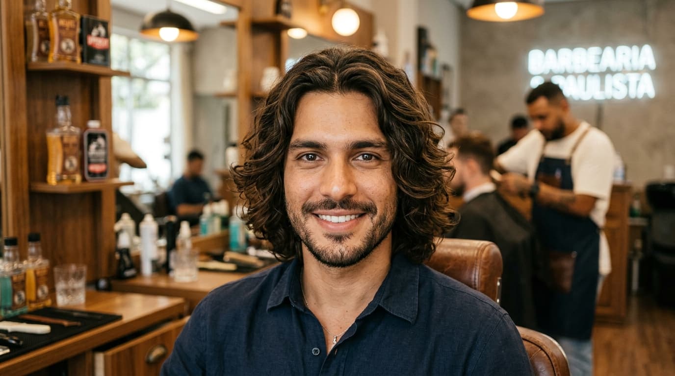 Curtain hair com risco central em cabelo liso ondulado