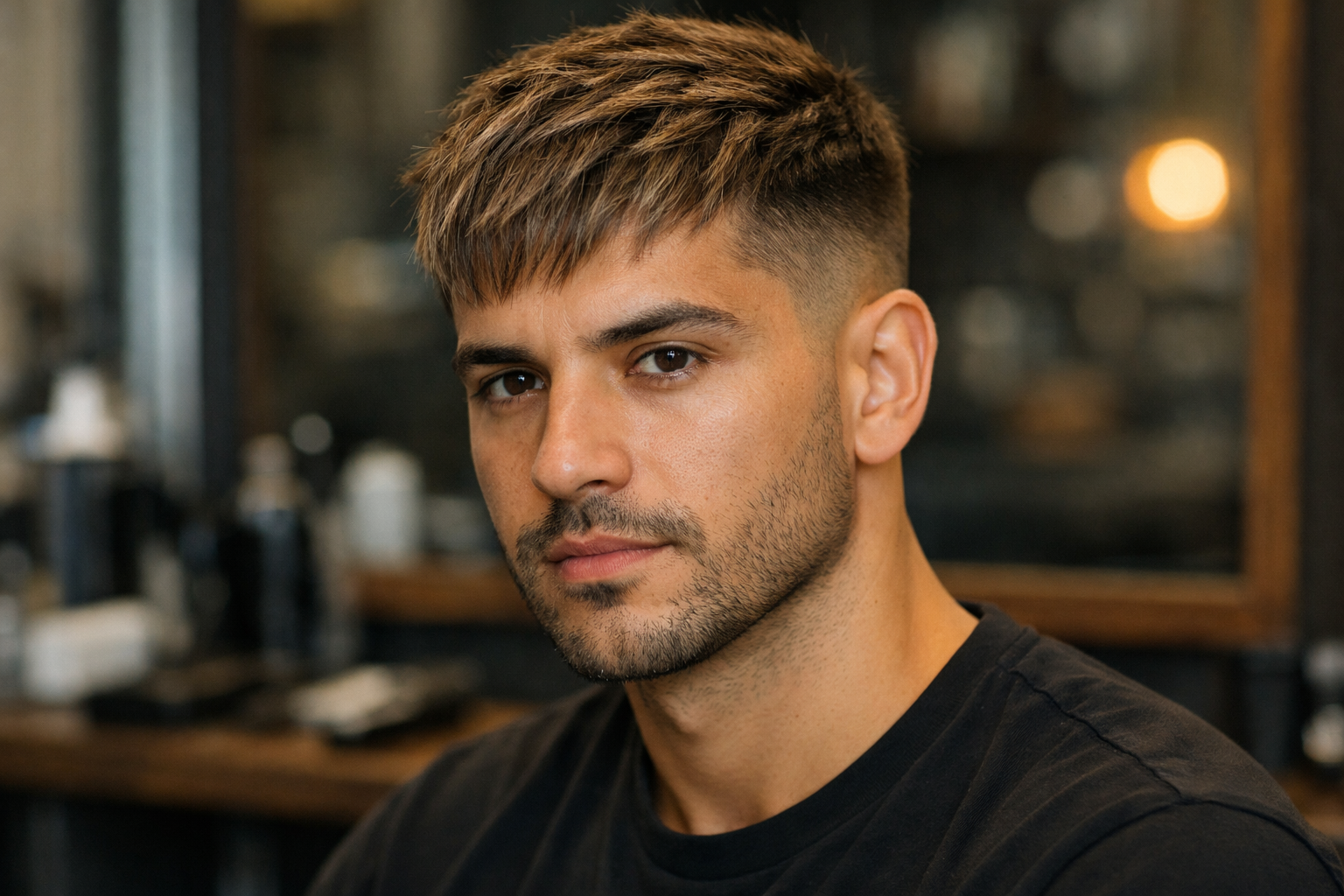 Textured crop em homem brasileiro com rosto coração e cabelo loiro escuro