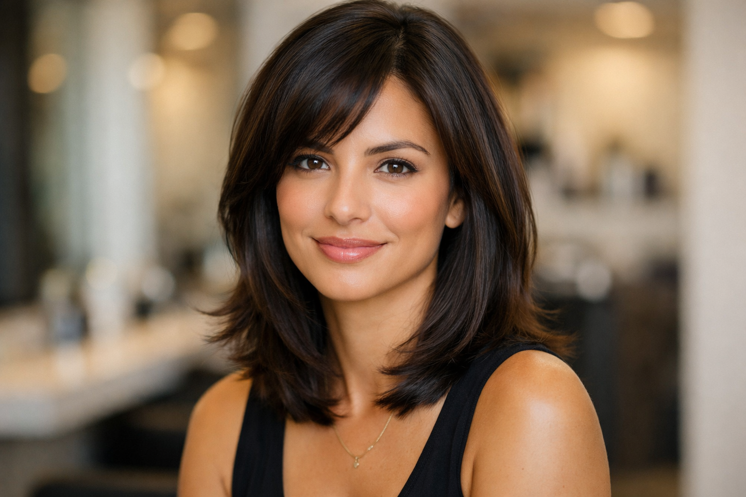 corte degradê sutil com camadas progressivas em mulher brasileira com rosto oval